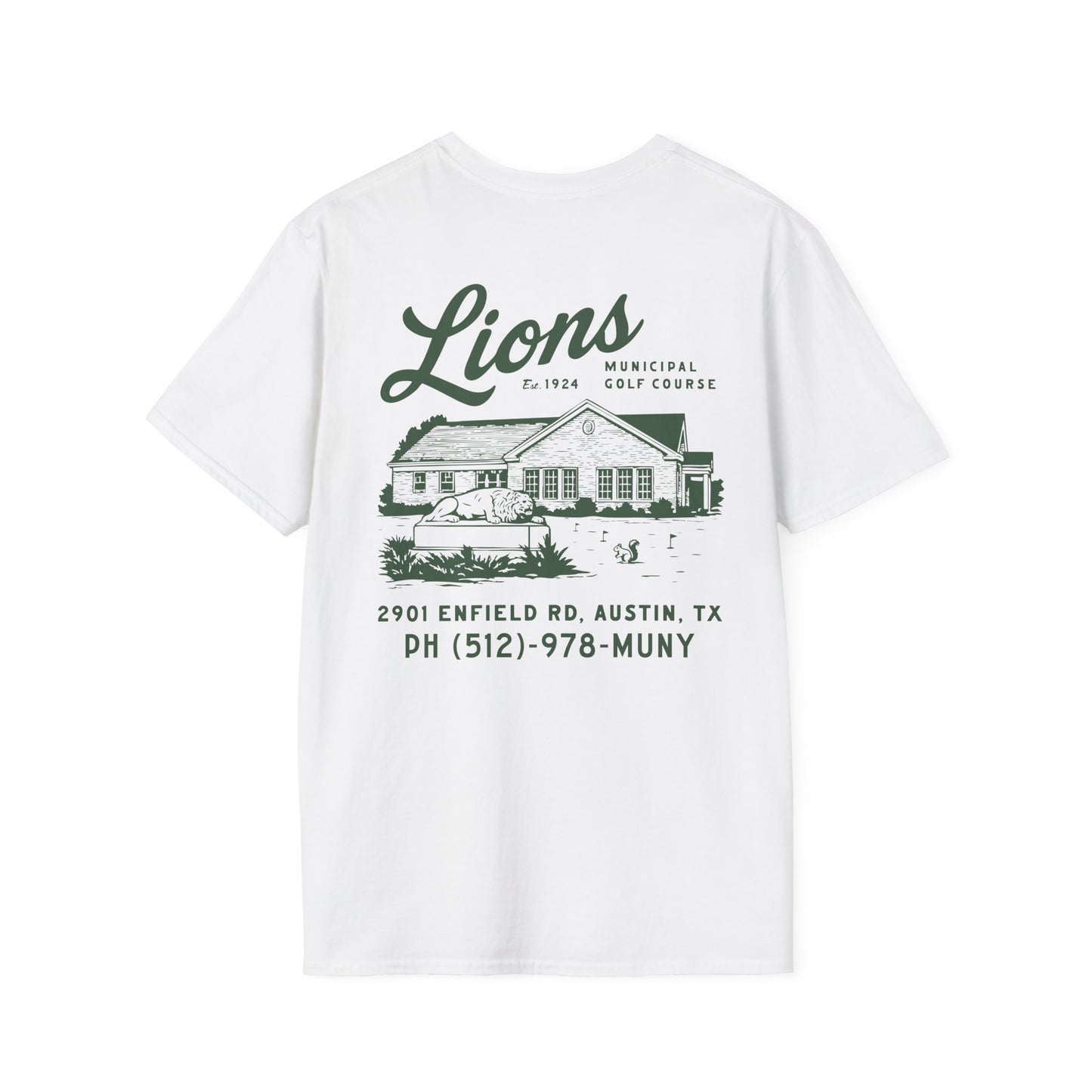 Course Correct Golf - Lions Muny Golf Tee - White t-shirt - Back