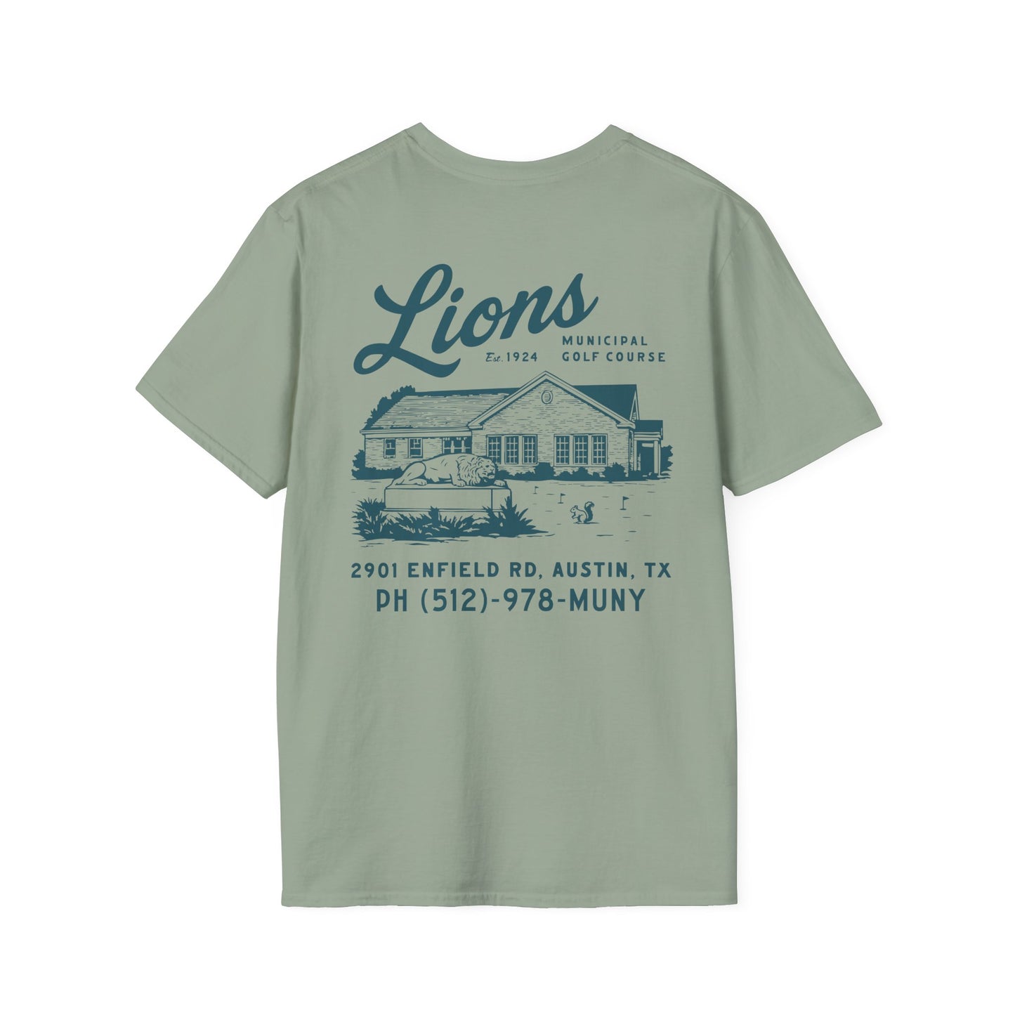 Course Correct Golf - Lions Muny Golf Tee - Green t-shirt - Back
