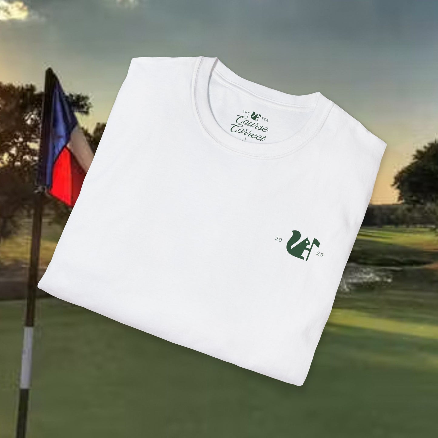 Course Correct Golf - Oakmont Golf Tee - White t-shirt - Fold