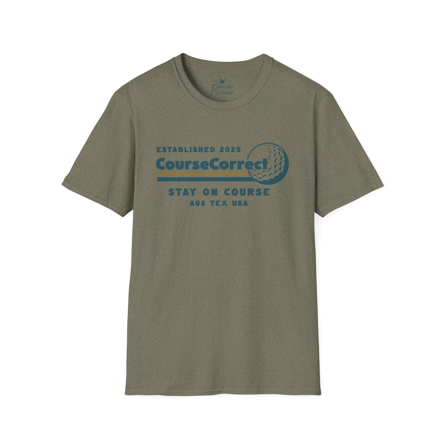 Course Correct Golf - Mini Golf Sunset Tee - Army Green t-shirt - Front