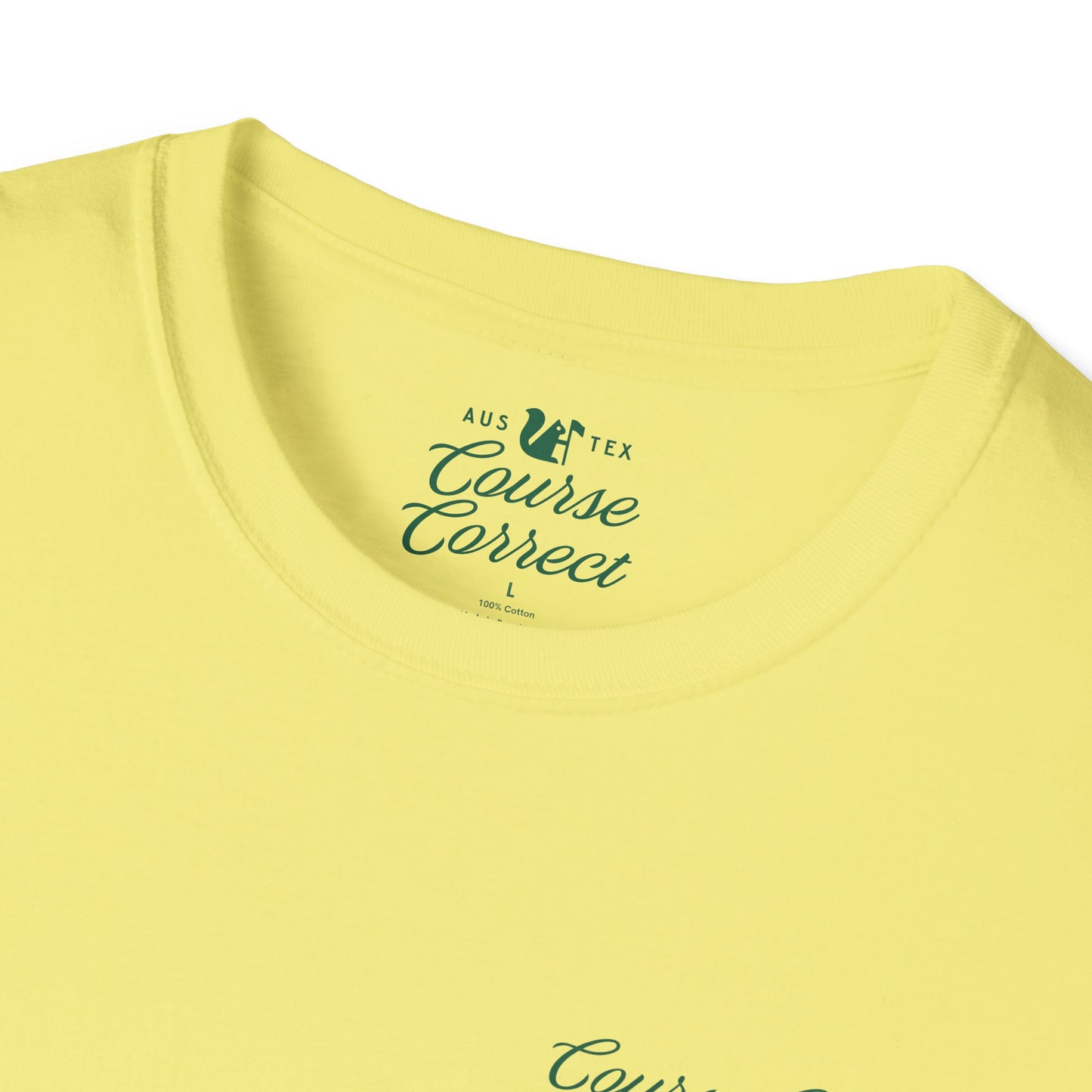 Course Correct Golf - Walking Bag Golf Tee - Yellow t-shirt - Neck