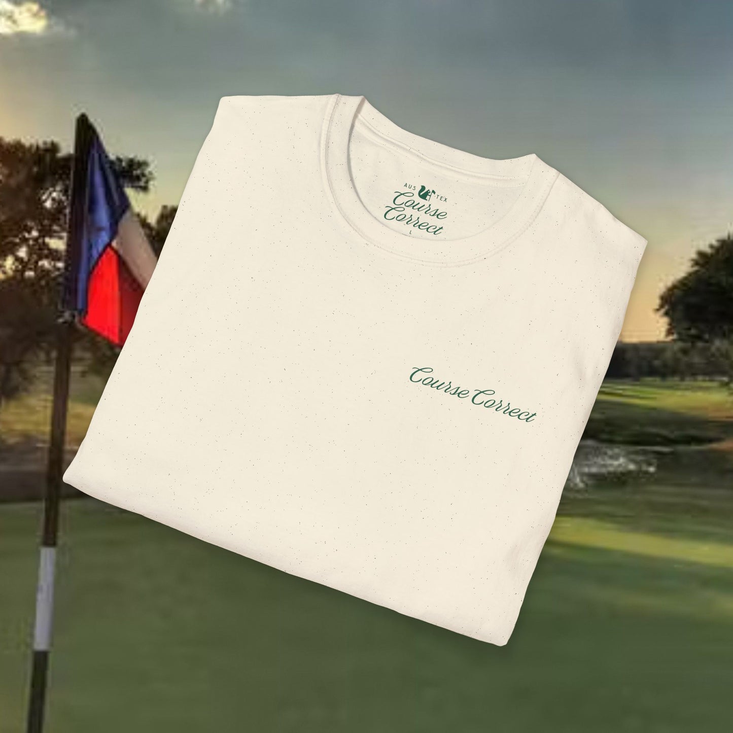 Course Correct Golf - Walking Bag Golf Tee - Cream t-shirt - Neck