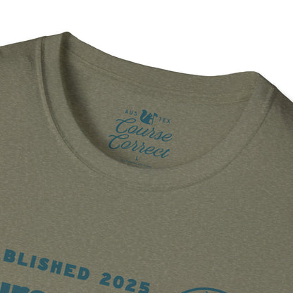 Course Correct Golf - Mini Golf Sunset Tee - Army Green t-shirt - Neck