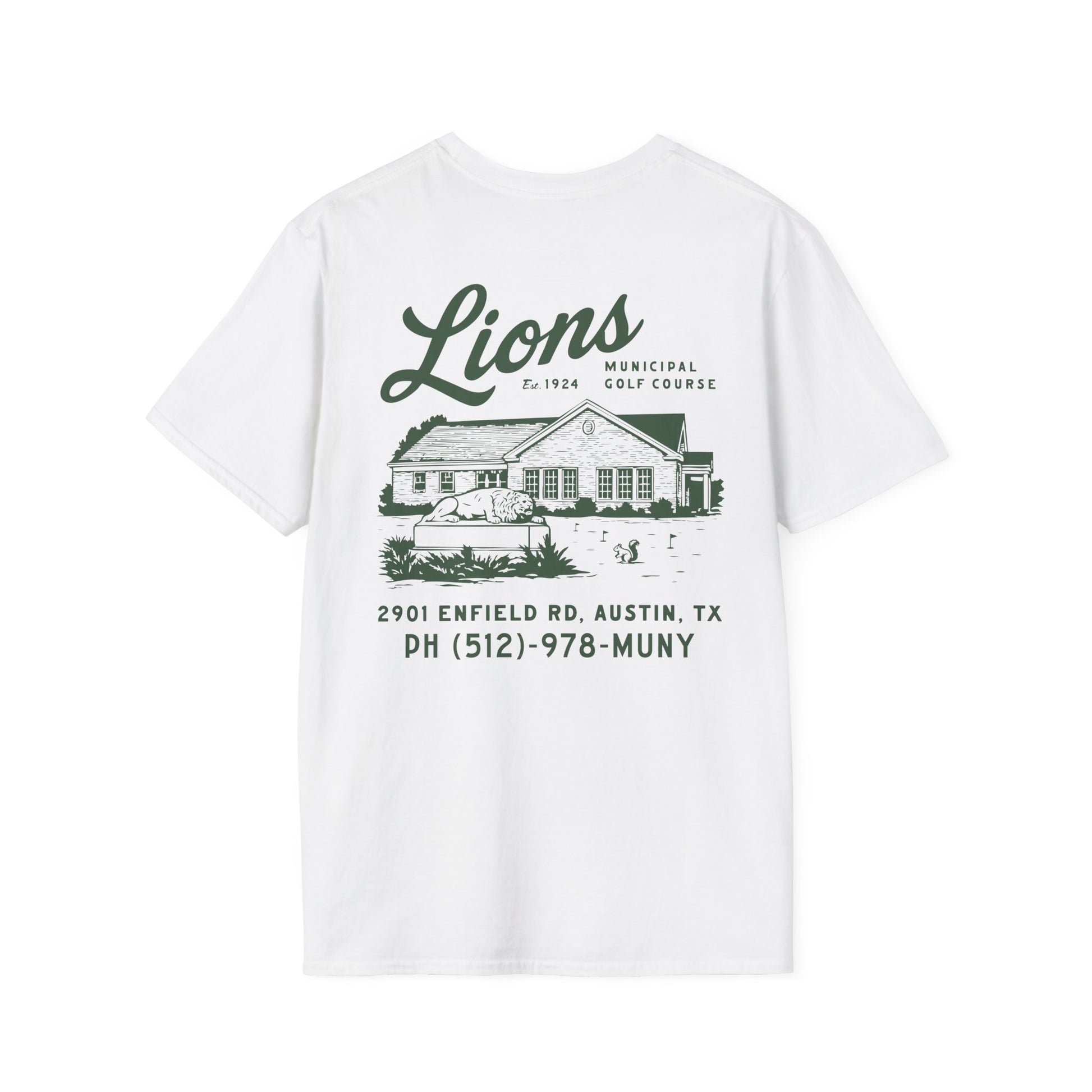 Course Correct Golf - Lions Muny Golf Tee - White t-shirt - Back