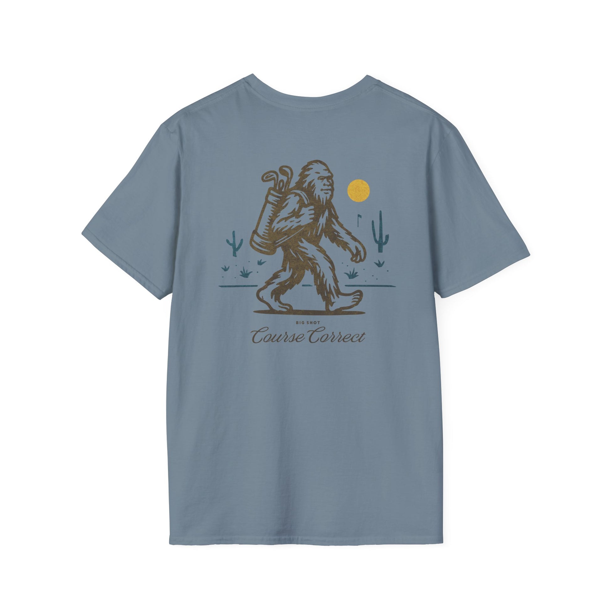 Course Correct Golf - Big Shot (Sasquatch) Golf Tee - Blue t-shirt - Back