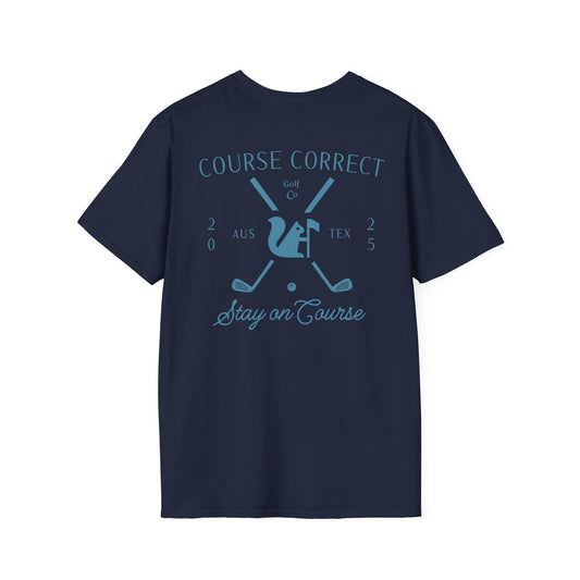 Course Correct Golf - Crossed Club Classic Golf Tee - Navy - Back