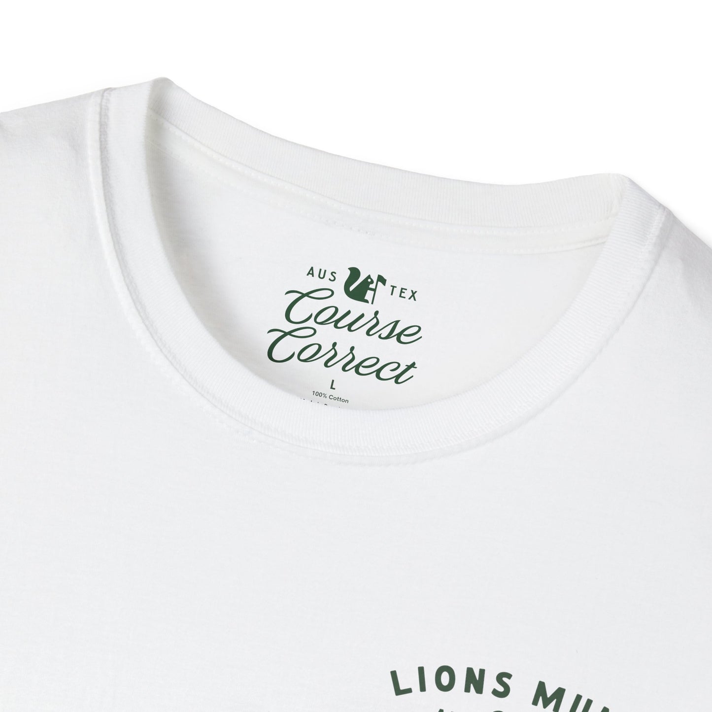 Course Correct Golf - Lions Muny Golf Tee - White t-shirt - Neck