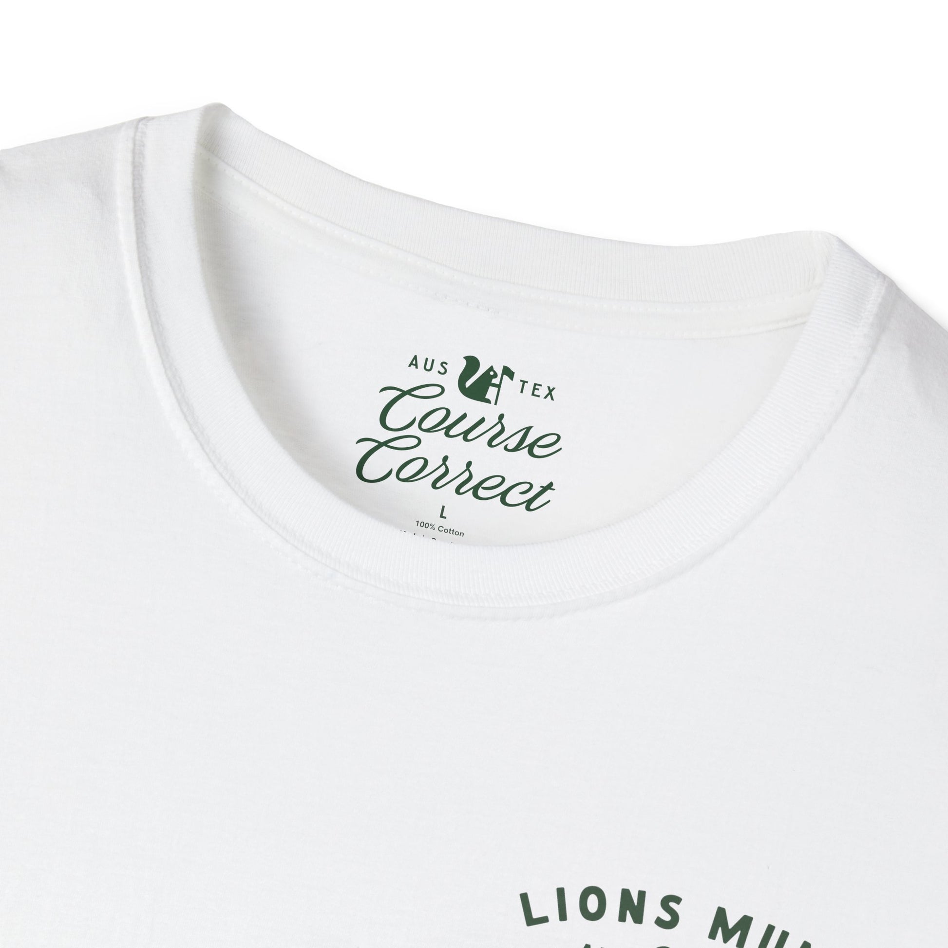 Course Correct Golf - Lions Muny Golf Tee - White t-shirt - Neck