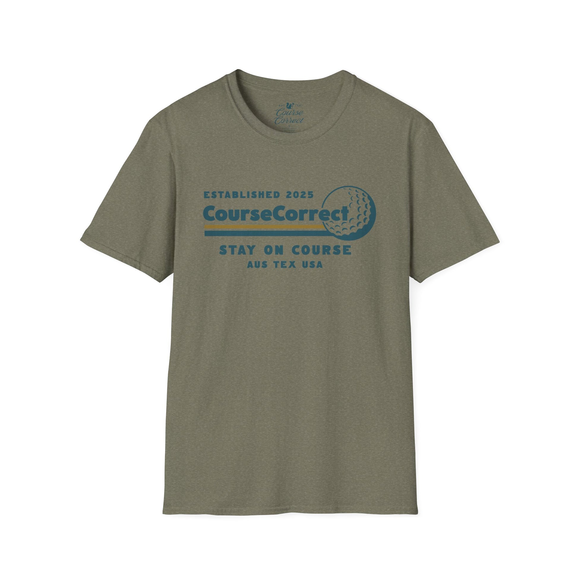 Course Correct Golf - Mini Golf Sunset Tee - Army Green t-shirt - Front