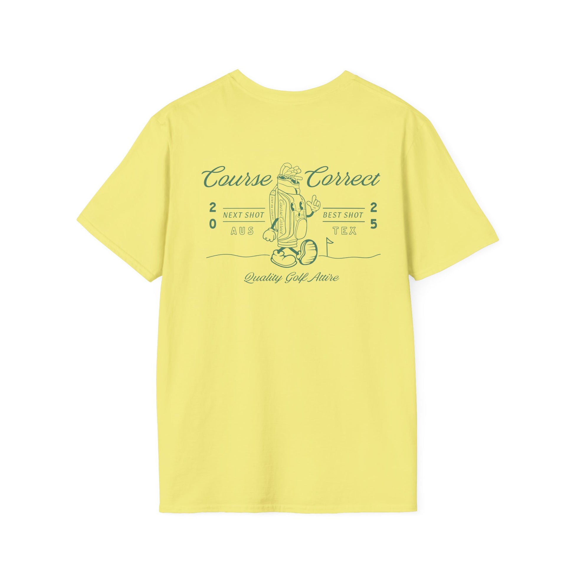 Course Correct Golf - Walking Bag Golf Tee - Yellow t-shirt - Back