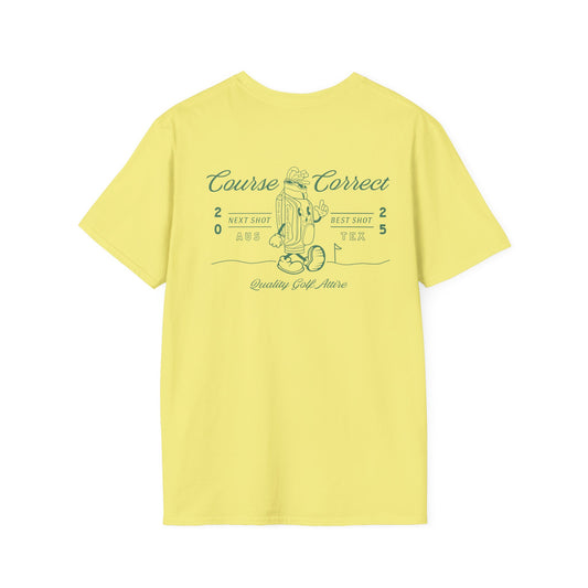 Course Correct Golf - Walking Bag Golf Tee - Yellow t-shirt - Back