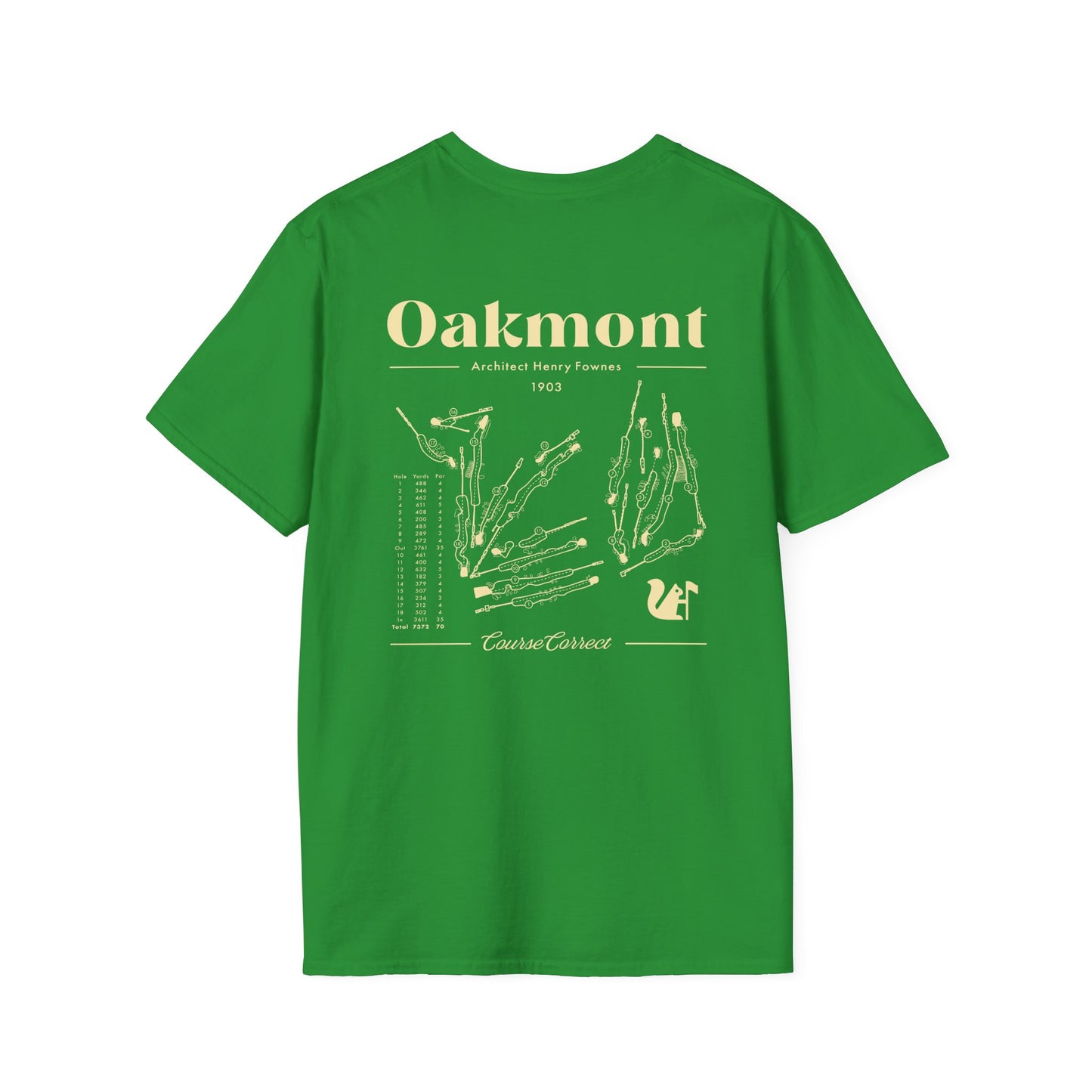 Course Correct Golf - Oakmont Golf Tee - Green t-shirt - Back