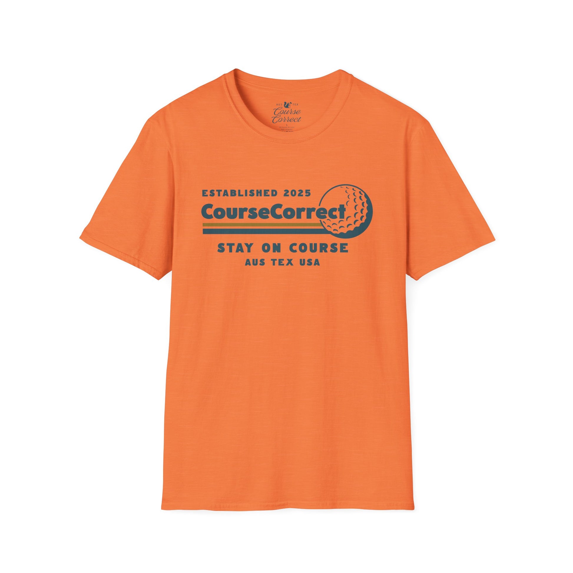 Course Correct Golf - Mini Golf Sunset Tee - Orange t-shirt - Front