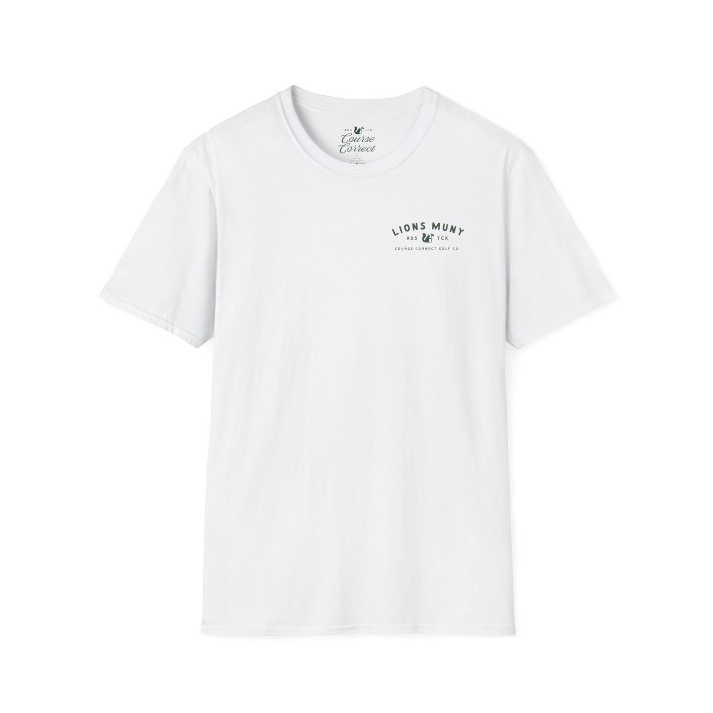 Course Correct Golf - Lions Muny Golf Tee - White t-shirt - Front