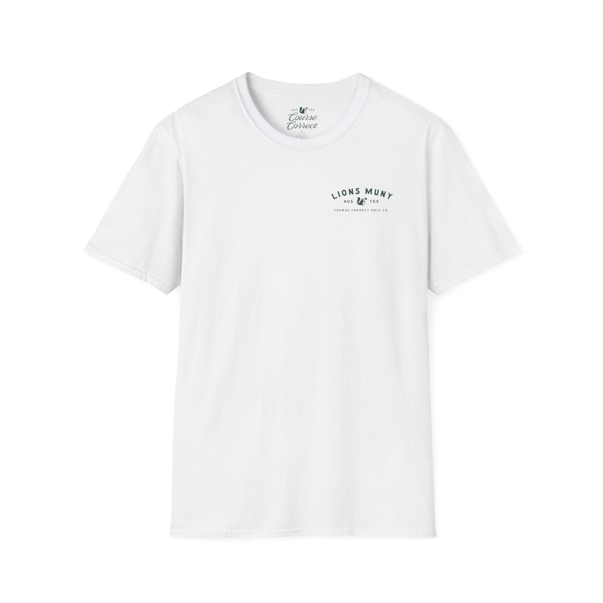 Course Correct Golf - Lions Muny Golf Tee - White t-shirt - Front
