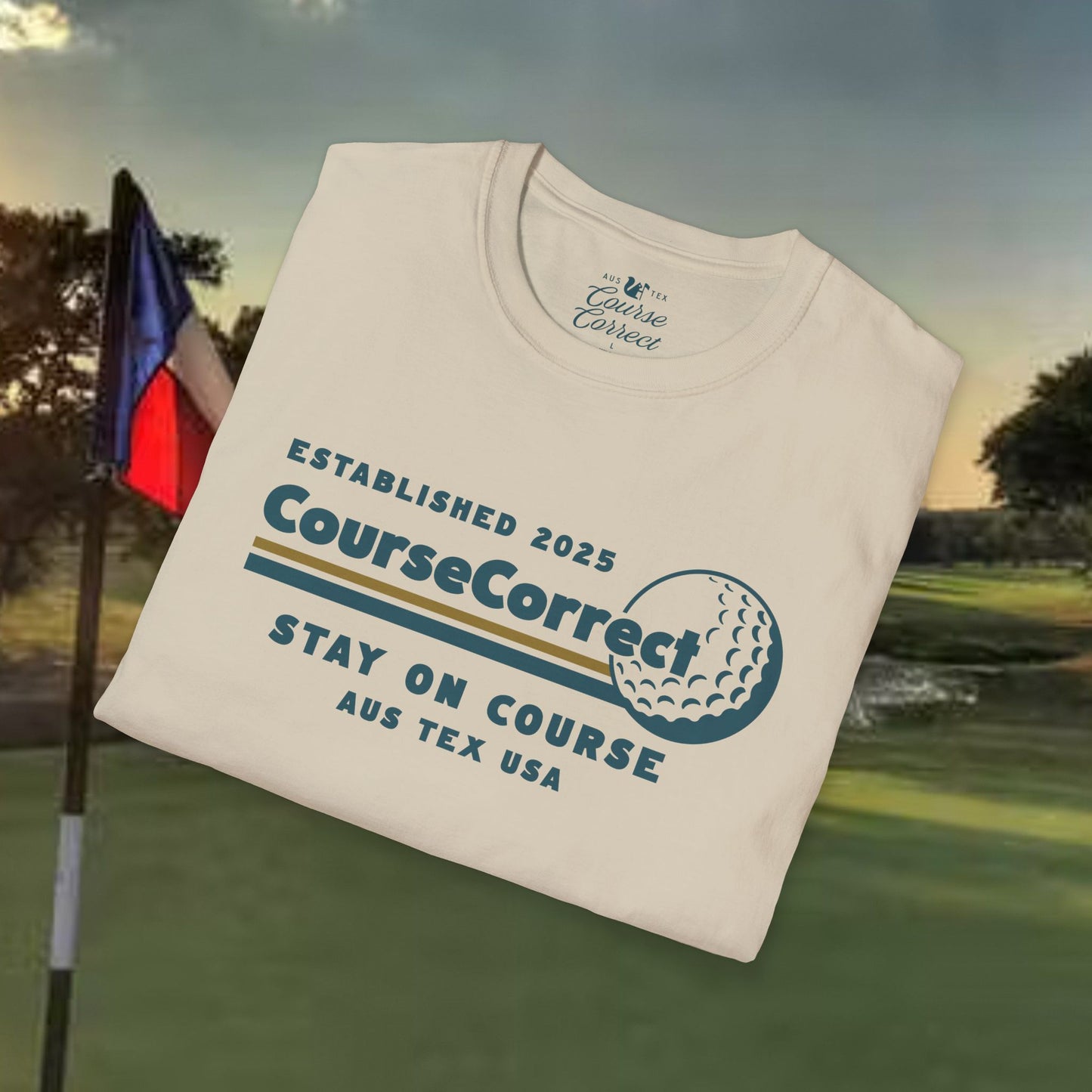 Course Correct Golf - Mini Golf Sunset Tee - Natural t-shirt - Fold