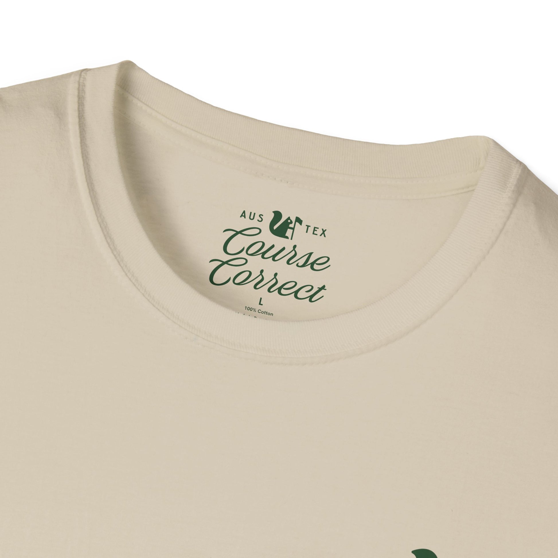 Course Correct Golf - Oakmont Golf Tee - Tan t-shirt - Neck 