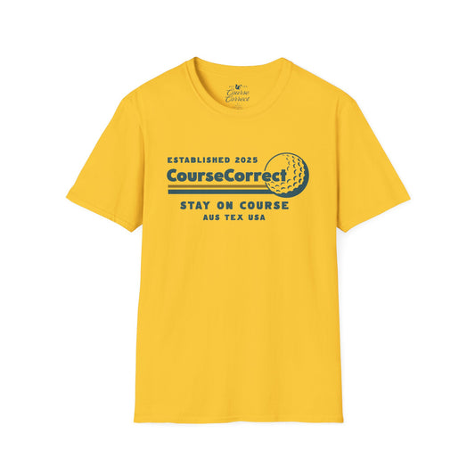 Course Correct Golf - Mini Golf Sunset Tee - Gold t-shirt - Front