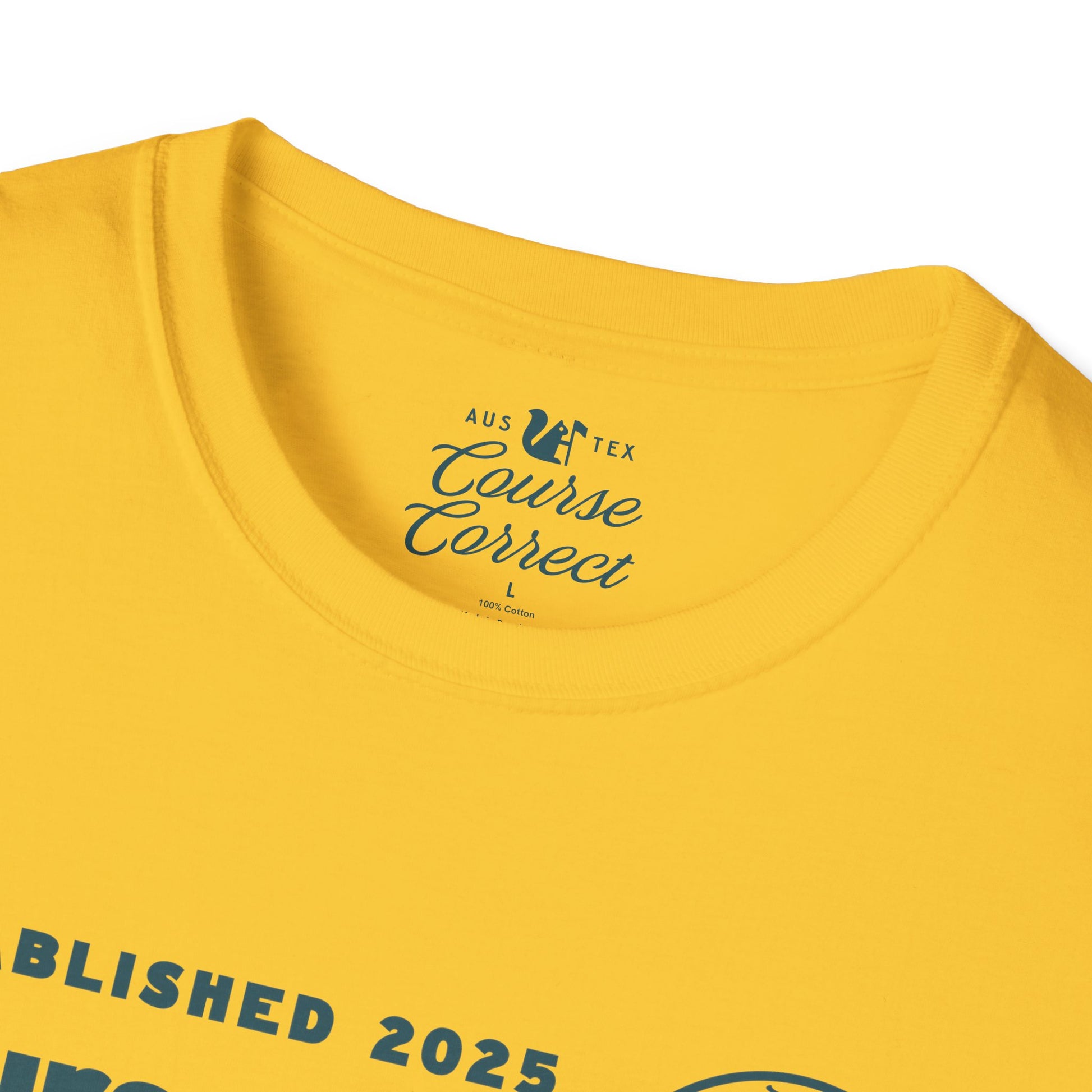 Course Correct Golf - Mini Golf Sunset Tee - Gold t-shirt - Neck 