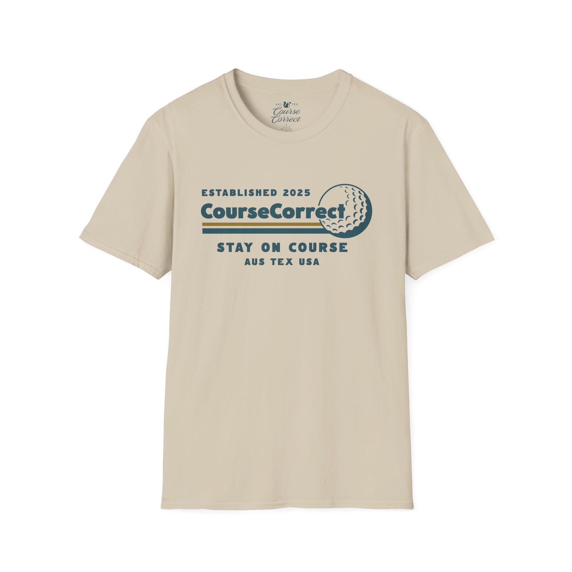 Course Correct Golf - Mini Golf Sunset Tee - Tan t-shirt - Front
