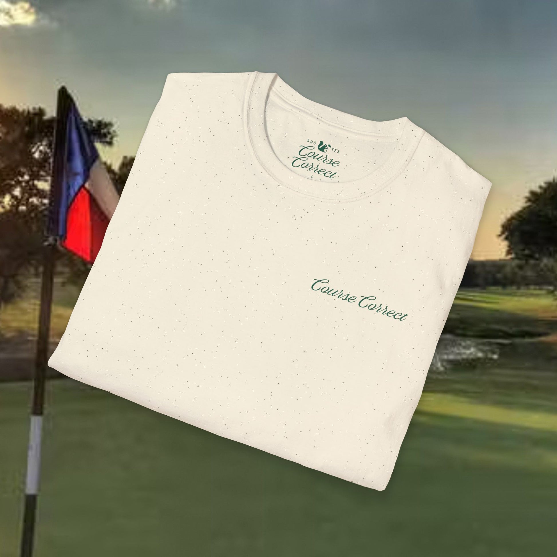Course Correct Golf - Walking Bag Golf Tee - Cream t-shirt - Neck