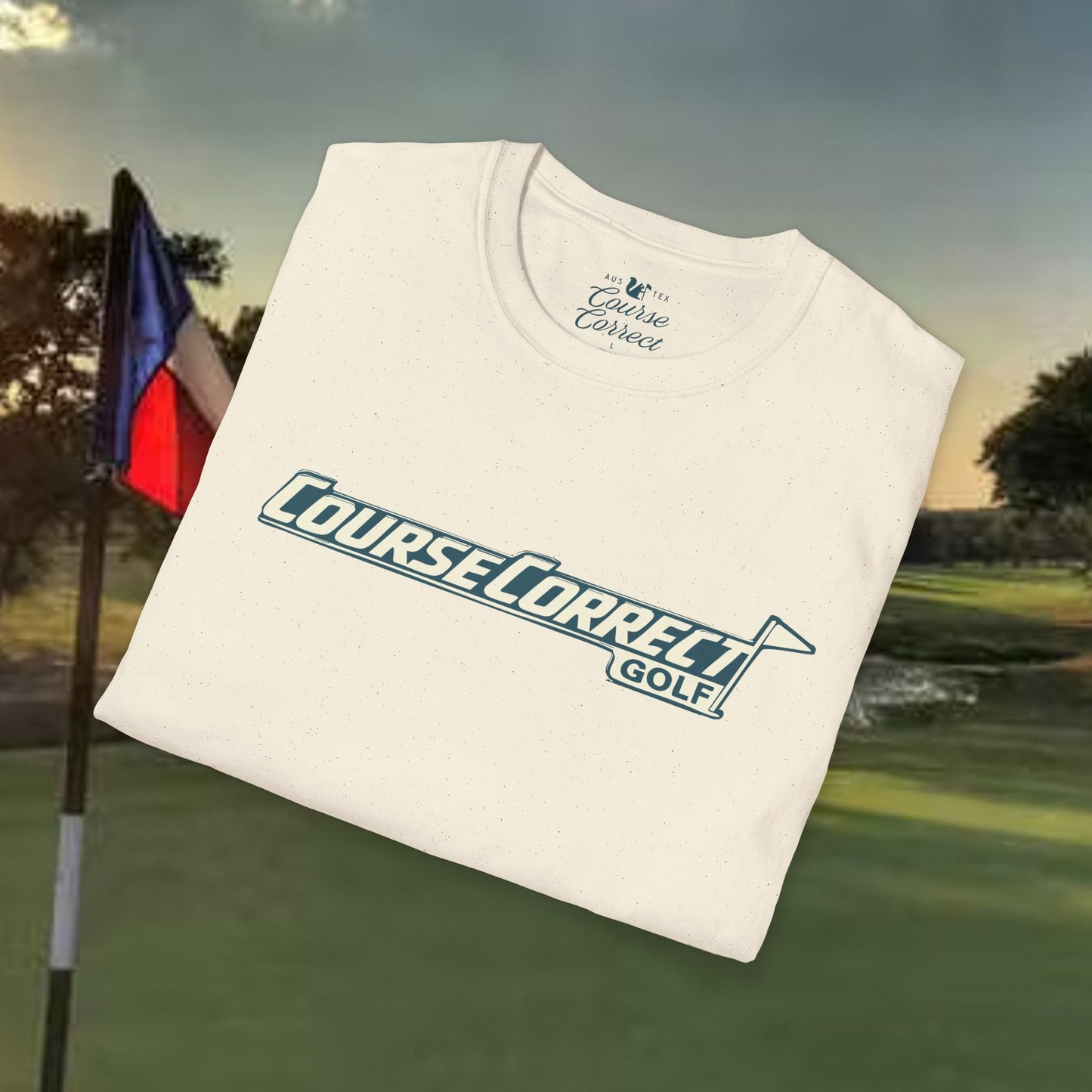 Course Correct Golf - Lions Muny Golf Tee - Cream t-shirt - Fold