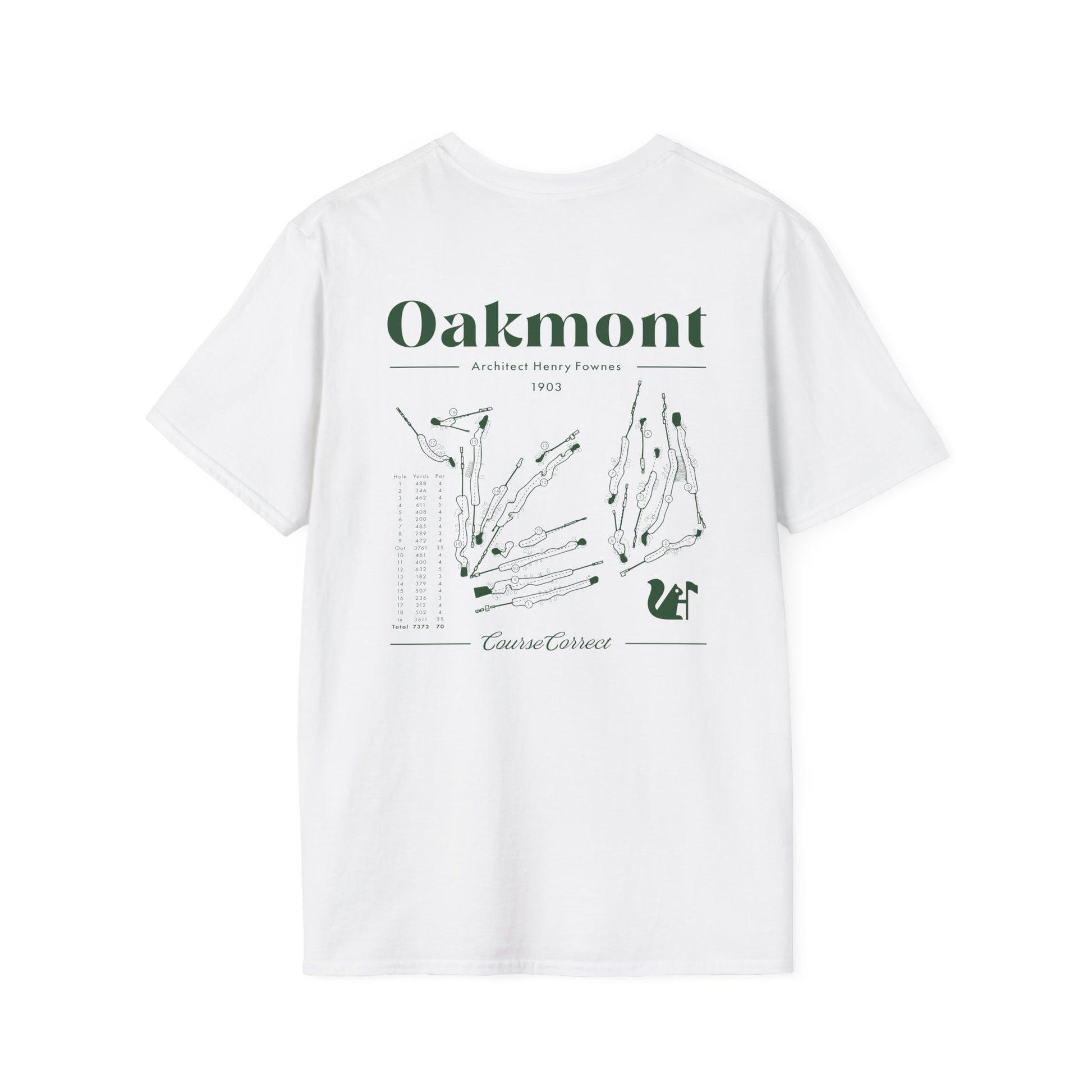 Course Correct Golf - Oakmont Golf Tee - White t-shirt - Back