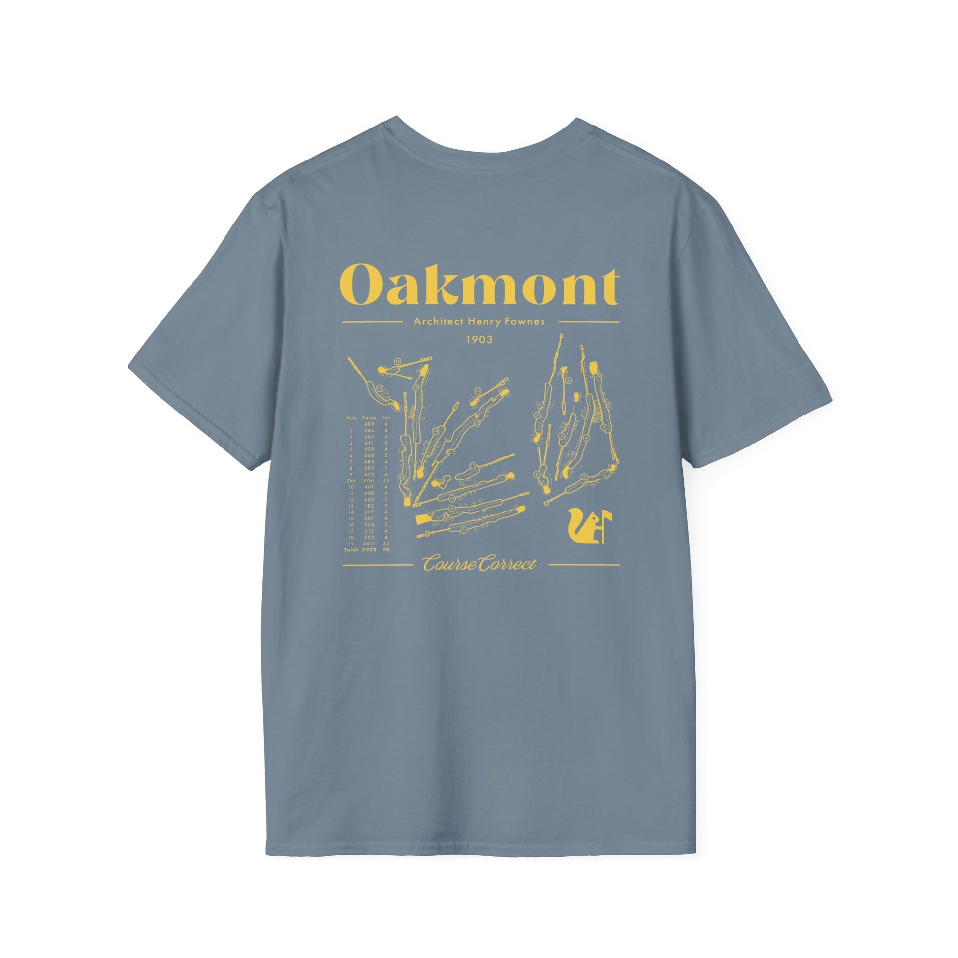 Course Correct Golf - Oakmont Golf Tee - Blue t-shirt - Back