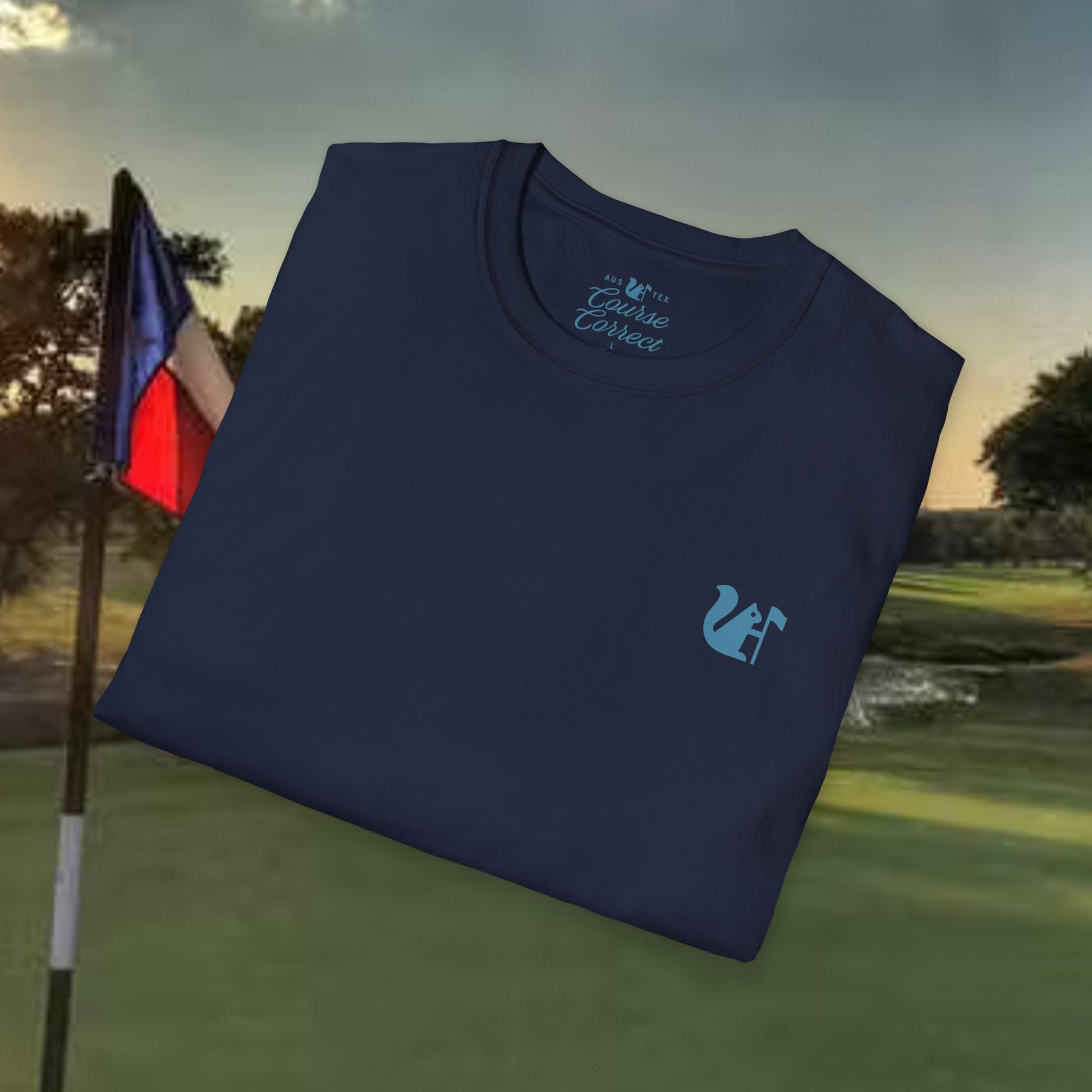 Course Correct Golf - Crossed Club Classic Golf Tee - Navy - Fold